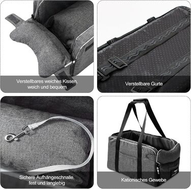 Автокрісло для собак Ergocar: підходить для малих собак та котів до 6 кг, з ременями, сіре