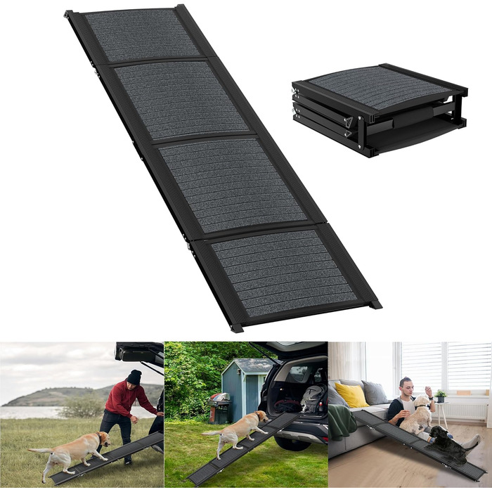 Східці для собак складні, 157 см, для великих собак до 110 кг, чорного кольору. Зі стійкою поверхнею та зручною ручкою. Підходить для LKW, SUV, високих ліжок