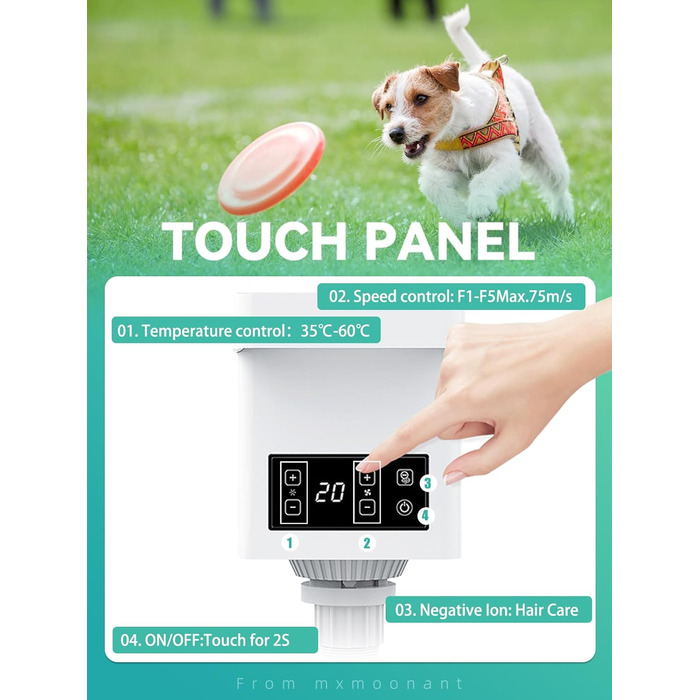 Фен для собак Mxmoonant 2800W з регулюванням потужності та температури, LED дисплеєм, контролем температури, іонізацією та набором насадок