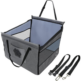 Зручний автокрісло для собак - автокрісло з вентильованим віконцем, регульованим ременем, складаний кошик для собак середніх порід, сумісне з заднім сидінням та переднім сидінням (49x49x38 см), світло-сірий