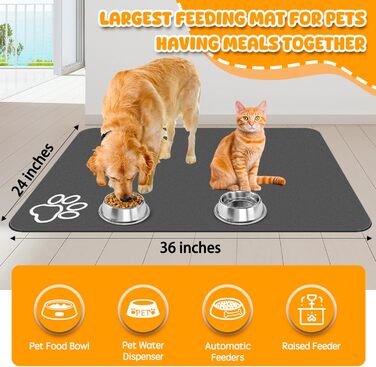 Килимок для годівлі домашніх тварин, 91.4 x 61 см, великий, вбираючий, для корму та води, нековзкий, без плям, швидковисихаючий, для тварин, для неслухняних