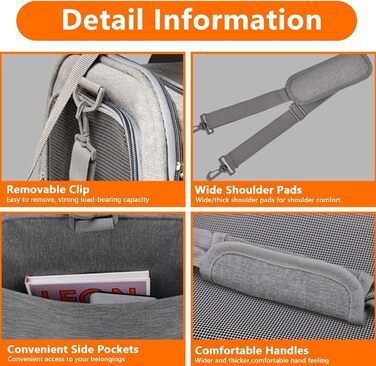 Транспортна сумка для кота/собаки з плечовим ременем, переноска для тварин до 7 кг, складна, дихаюча, сіра (45x30x30 см)