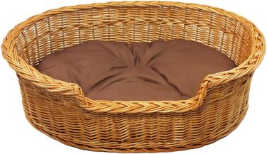 Клітка-лежанка для собак та котів з плетіння лози, 58x41x12/18 см, з коричневою подушкою