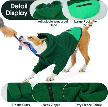 Світшот з капюшоном для великих собак Nanaki, тепла флісова куртка з кишенею для хлопчиків та дівчаток, підходить для Бульдога, теплий зимовий одяг для собак (Сірий, X-Large Зелений)