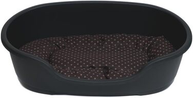 Корзина для собак Adena, 58 x 38 см, антрацитова + подушка з принтами крапок, коричнева, 58 x 38 x 20 см, дизайн 8