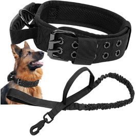 Тактичне обіднє нашийник для собак з ручкою та повідок, військовий нашийник. М'яка підкладка, нейлон, регульований, для середніх та великих собак XL, чорний P5