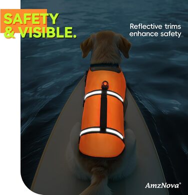 Світловідбиваюча рятувальна жилетка для собак AMZNOVA Rip Stop, XL, 79-97 см (обхват грудей)