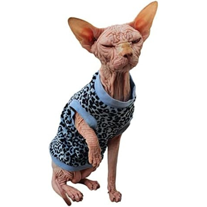 Футболка для безшерстних котів Sphynx з органічної тканини з леопардовим принтом (XS, блакитний)