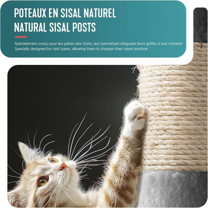 Кігтеточка для котів Vounot® 112 см, багатоярусна, з платформами, печерою та іграшками (сірий)