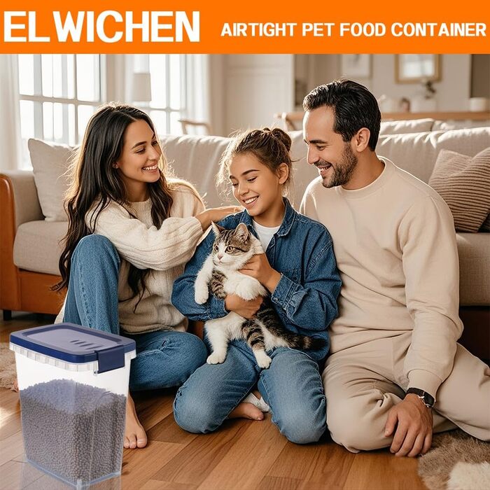 Контейнер для котячого корму на 3,6 кг, герметичний контейнер для корму котів та собак з мірною ложкою, BPA-free пластик, контейнер для зберігання корму для домашніх тварин, годівниця для котів та собак