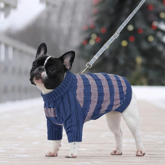 Теплий зимовий пуловер для собак маленьких порід з отвором для повідка, з малюнком 