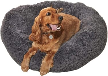 Кругле плюшеве ліжко Sleepdown для собак та котів, заспокійливе, суперм'яке, Donut-ліжко, антиковзаюча підставка, можна прати в машині, розмір M, 60 x 60 x 20 см, антрацит