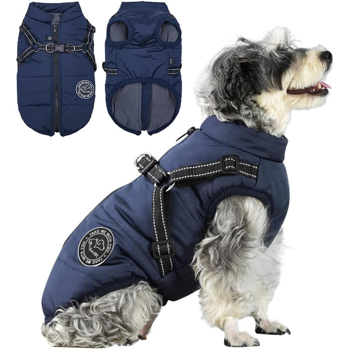 Зимова жилетка для собак - тепла жилетка для собак, курка для собак, одяг для домашніх тварин, для катання на лижах, без рукавів, з підкладкою, з нагрудником, темно-синій, розмір S
