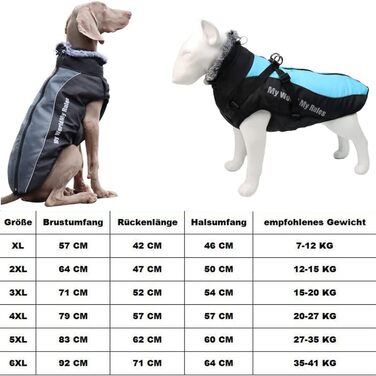 Водонепроникна куртка для собак на зиму, 6XL, сіра. З кріпленням для повідка, регульована, для великих і середніх собак. Ідеально для занять спортом на відкритому повітрі.