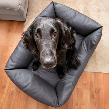 4L Textil Hundebett Mario: Квіткове ліжко для собак з штучної шкіри, 100x70 см, Графіт