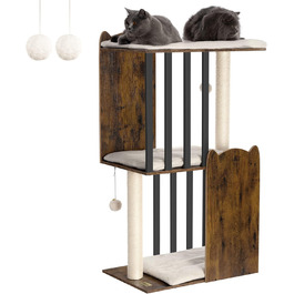 Сучасний котячий комплекс FourFurPets, 111 см, 3 рівні, 2 стовпи з сизалю, 3 великі платформи, вінтажно-коричневий