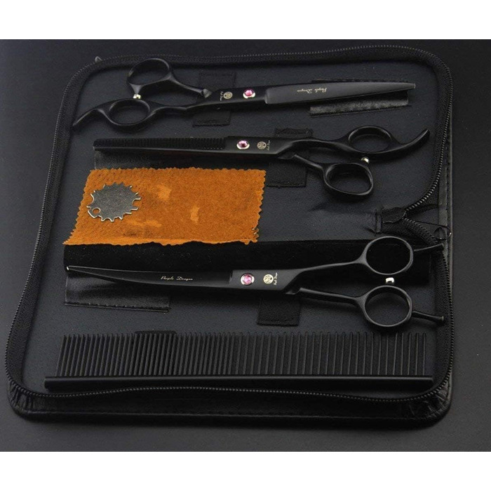 Набір професійних ножиць для грумінгу собак Purple Dragon 7.0 дюймів, 3 шт. з декором зі стразів
