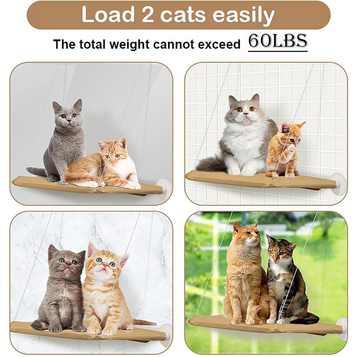 Крісло-гамак для котів JinRui-T на вікно, безпечне сонячне ліжко, міцні присоски, кріплення на вікно, до 13,6 кг (Хакі)