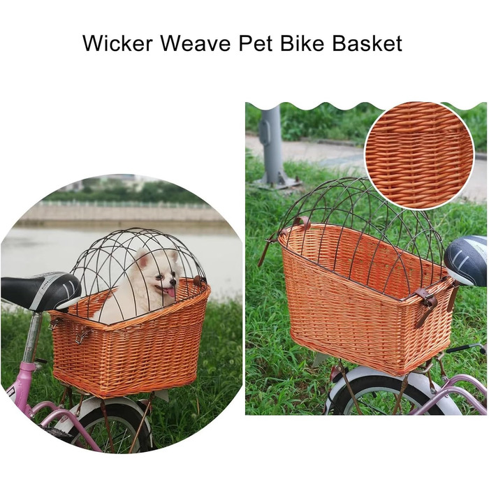 Фарбований корзинка для домашніх тварин з прутів для котів та собак - велосипедна переноска, колір: натуральний