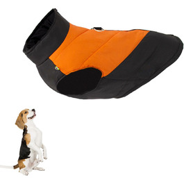 Тепла зимова куртка для собак, водонепроникна, з м'яким коміром-гетром, для малих та середніх собак, з кільцем D, помаранчевого кольору, L