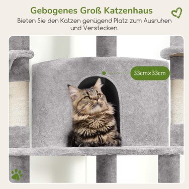 Кігтеточка Globlazer велика, стабільна кутова з великим будиночком для котів, платформа з м'яким покриттям, гамак, м'який кошик, кігтеточка висотою 130 см для кількох великих котів, для дому (XL, світло-сірий)