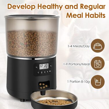 Автоматичний годівник для котів Apritsce 4L з нержавійною чашею та таймером, 1-4 прийоми їжі на день