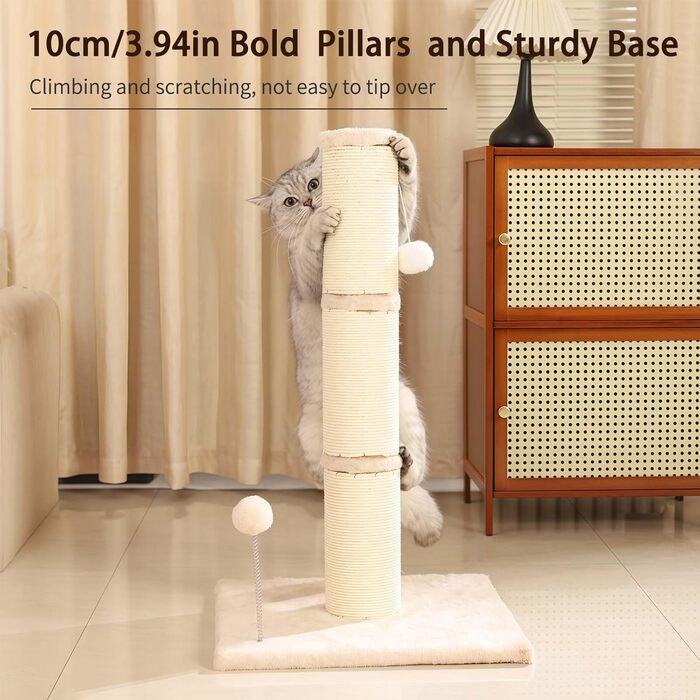 Котячий будиночок з дряпалкою Marchul для великих котів з м'яким плюшем та іграшкою, 68 см, бежевий