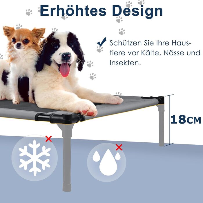 Підвищене ліжко для собак UISEBER 92x76x92 см, Outdoor з дахом, для великих собак до 50 кг, водонепроникне, сіре + чорне