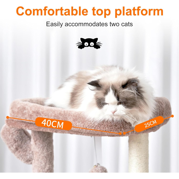 Кігтеточка-комплекс для котів Heybly HCT006SW, 100 см, з платформою, гротоподібною печерою та гамаками, коричнево-бежевий