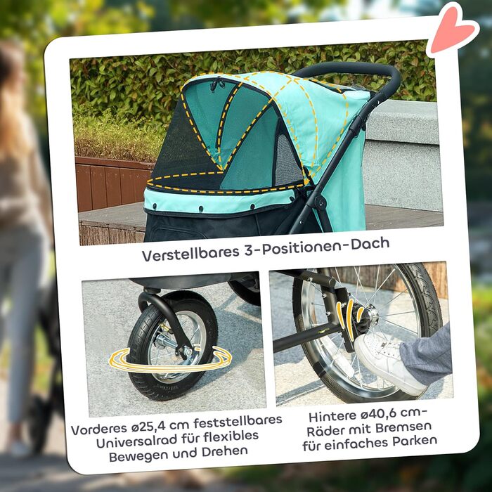 Візок для собак та котів PawHut, розкладний, до 10 кг, з великими колесами та підстилкою (Турквіс)