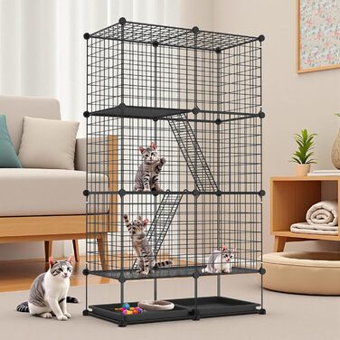 Металевий вольєр для котів UISEBRT для вулиці та дому, 3-рівневий, з знімною ванною, 2 сходинками та 3 дверима. DIY вольєр для котів як тренувальний, місце для відпочинку або вуличний вольєр