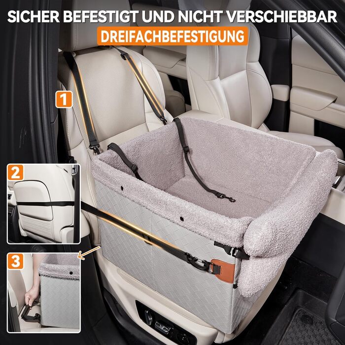 Автокрісло для собак - велике, чорне/сіре, з кишенями та поворотком, для собак середніх та великих порід