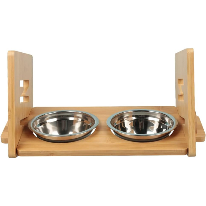 Підвищений годівниця для собак та котів 2-в-1, 4 регульовані висоти, антиковзкий стійкий підставка з нержавіючою чашею, підходить для всіх порід (бамбук)