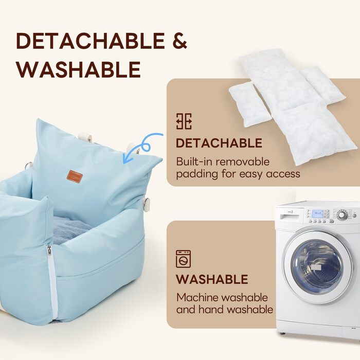 Автокрісло для собак PETTENA: м'яке, знімне, з кишенями для зберігання, для маленьких та середніх порід