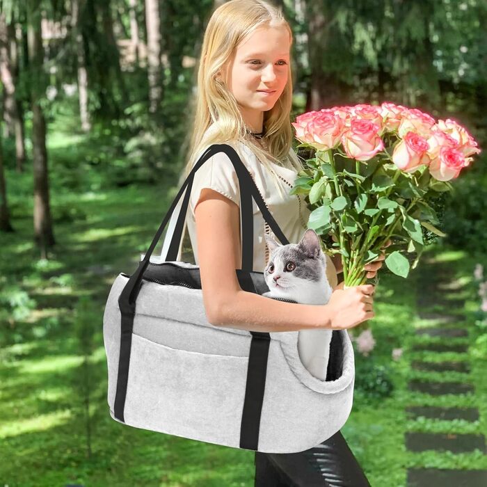 PETCUTE Сумка-переноска для собак та котів, велика (L), світло-сіра