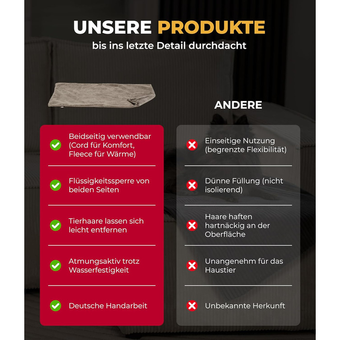 Водонепроникний плед для собак на диван – захист від плям – дихаючий та пральний – для собак та котів – Made in Germany (Бежевий, 95x135 см)