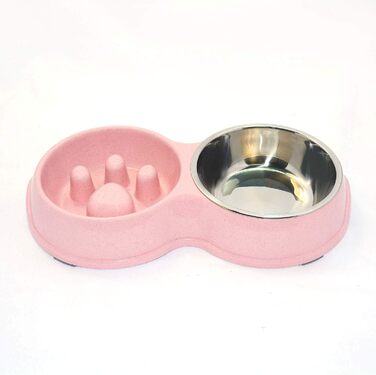 Миска для собак Frenchie Fress, нержавіюча сталь, інтерактивна, для повільного годування, екологічна, білий (рожевий)