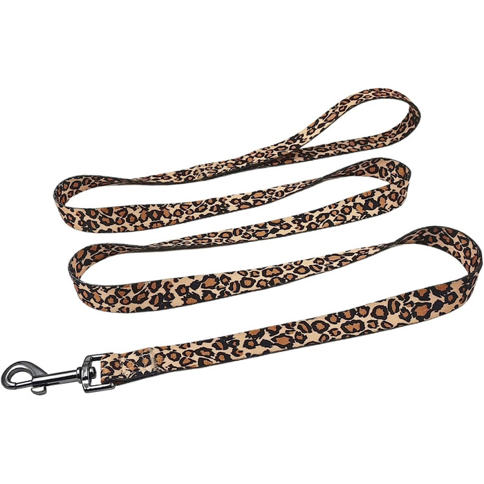 Набір для собак Olahibi: повід та нашийник, леопардовий принт, поліестер, 150 см, для маленьких собак (розмір S, коричневий леопард)