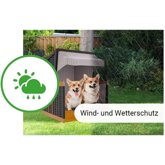 Клітка-лежанка для собак Outgarden з дерева, з тінню та мисками | Лежанка для собак маленьких порід | Чорний з блакитно-білим | Темно-синій матеріал