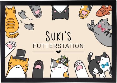 Підкладка під миску для кота з іменем, персоналізований подарунок для власника кота, чорна, 35x50 см