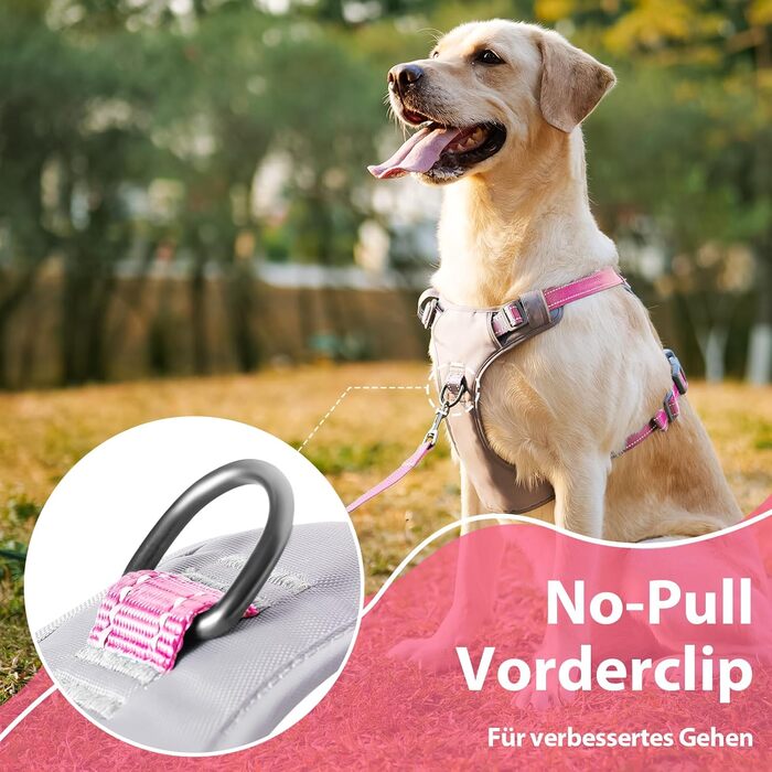 Шлейка для собак Huntboo Anti-Zug, без обмеження руху, для малих, середніх та великих собак, не тягне, світловідбиваюча, з 2 карабінами, не душить, регульована, для тренувань та бігу (Рожева, M)