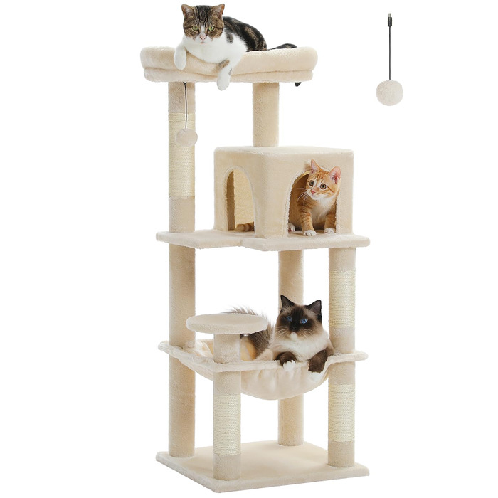 Комплекс для котів PAWZ Road з гамаком, будиночком та 6-ти ярусними полицями, 143 см