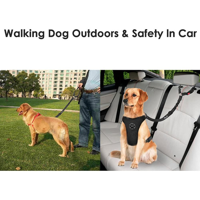 Автомобільний ремінь безпеки для собак Lukovee (2 шт.), регульований, з еластичним шнуром та світловідбиваючими елементами, для подорожей та повсякденного використання