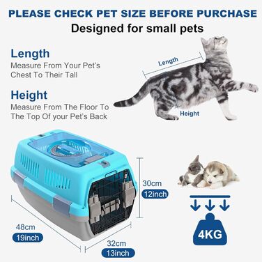 Транспортна переноска для собак та котів PETCUTE, з ручкою, складна, до 6 кг (блакитний+сірий)