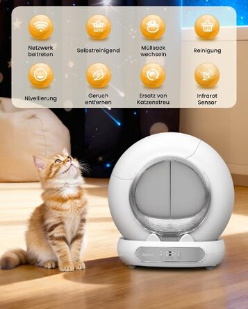 Самоочисний електричний лоток для котів LELO PAWS XXL (74Л) з керуванням через додаток, дезодорацією та шторкою, сріблястий