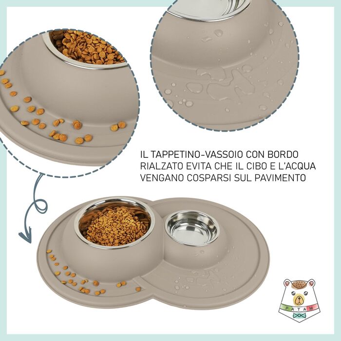 Миска для котів Patam Doppel з нержавіючої сталі з антиковзною підкладкою, не перекидається, виготовлена в Італії, Jerry Grün (Tom Beige)