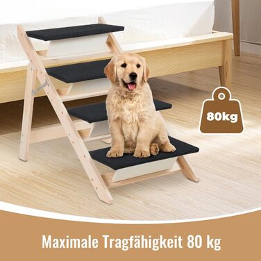 Сходинка для собак Vigevee 2-в-1: розкладна сходинка для домашніх тварин, 65.5 см, 4 сходинки, максимальне навантаження 80 кг, з антиковзким килимком для собак та котів