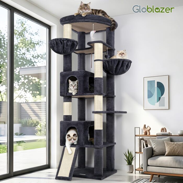 Комплекс для котів Globlazer XXL 204 см з будиночками та майданчиками, темно-сірий