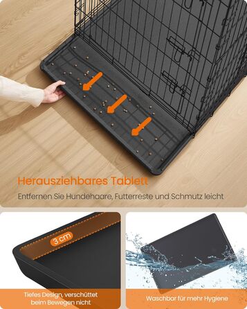 Клітка для собак Feandrea, розкладна, з 2 дверцятами, висувна миска, 122 x 74 x 114 см, XXL, чорна