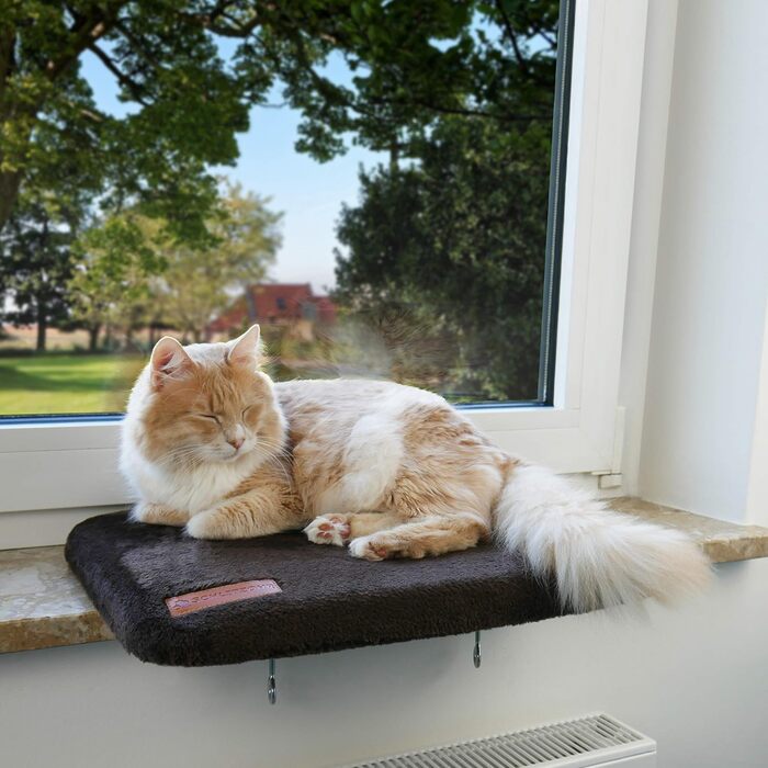 Міцне місце для кота на підвіконня Teddy, 51×36 см, бежеве — лежак для котів на підвіконня